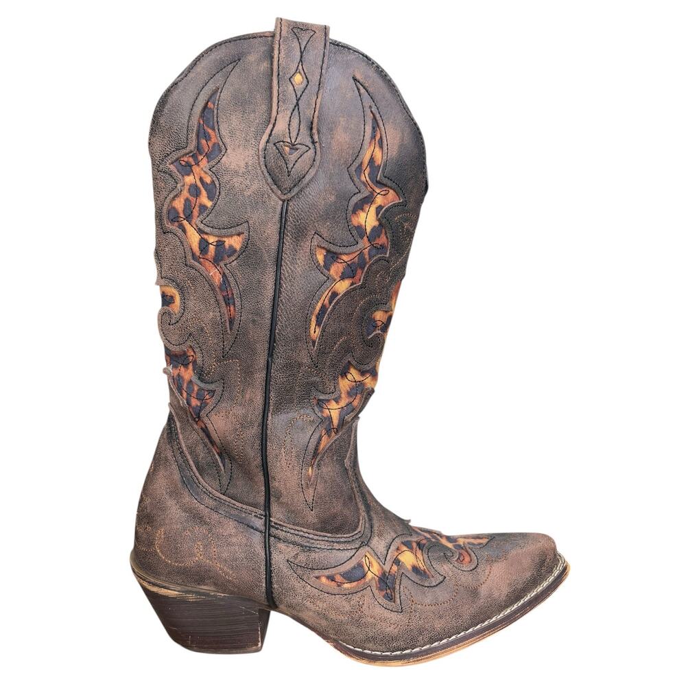 Laredo Women’s Aphfrika Brown Inlay Western Cowgirl Boots Size US 6